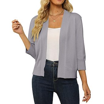 Women's 3/4 Sleeve Cropped Cardigan Sweater Open Front Short Shrugs Cardigans Lightweight Sweaters