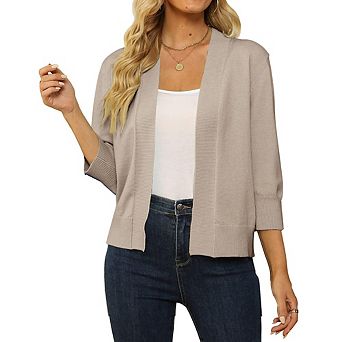 Women's 3/4 Sleeve Cropped Cardigan Sweater Open Front Short Shrugs Cardigans Lightweight Sweaters