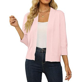 Women's 3/4 Sleeve Cropped Cardigan Sweater Open Front Short Shrugs Cardigans Lightweight Sweaters