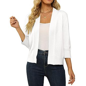 Women's 3/4 Sleeve Cropped Cardigan Sweater Open Front Short Shrugs Cardigans Lightweight Sweaters