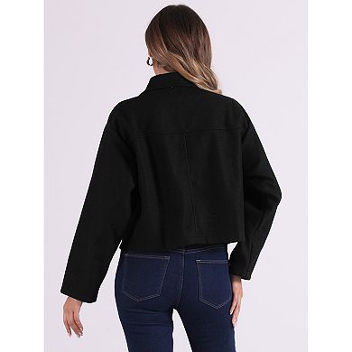 Zipper Jacket For Women's Lapel Collar Two Pockets Long Sleeve Casual Coat