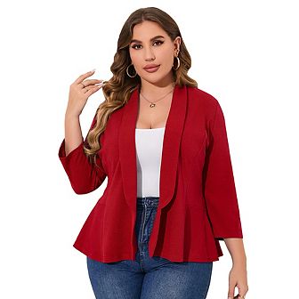 Women Plus Size Casual Blazer Open Front Long Sleeve Work Office Cardigan Jackets