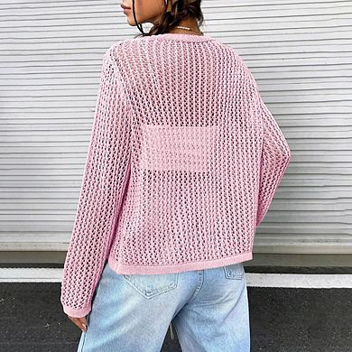 Womens Lightweight Crochet Cardigan Shrugs Knit Crop Tops Mesh Sweaters Summer Beach Cover Up