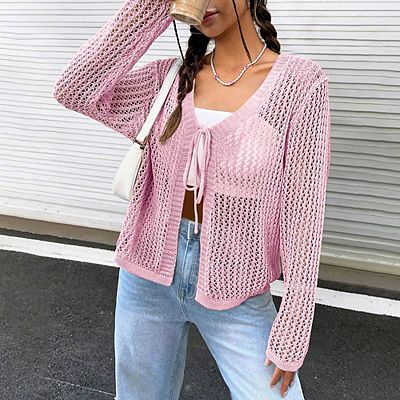 Womens Lightweight Crochet Cardigan Shrugs Knit Crop Tops
