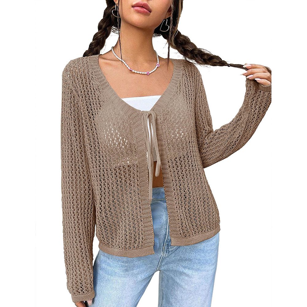 Womens Lightweight Crochet Cardigan Shrugs Knit Crop Tops Mesh