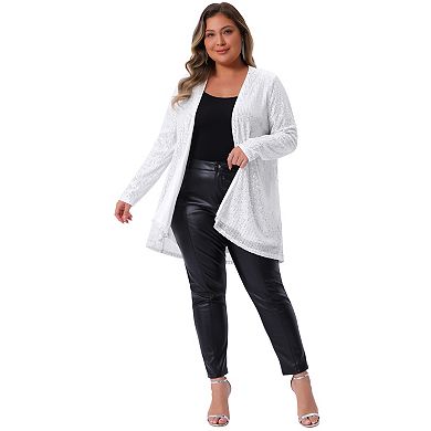 Women's Plus Size Sequin Cardigans Long Sleeve Open Front Outerwear Coat Jackets