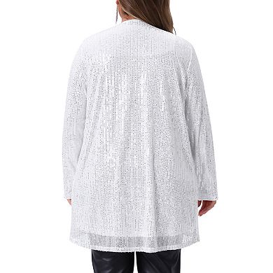 Women's Plus Size Sequin Cardigans Long Sleeve Open Front Outerwear Coat Jackets