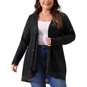 Women's Plus Size Sequin Cardigans Long Sleeve Open Front Outerwear Coat Jackets
