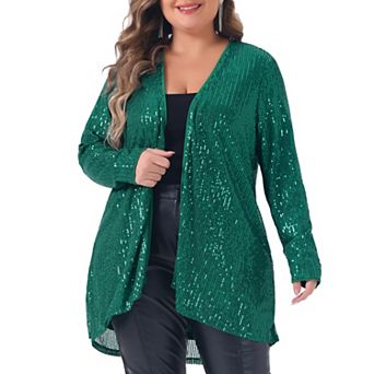 Women's Plus Size Sequin Cardigans Long Sleeve Open Front Outerwear Coat Jackets