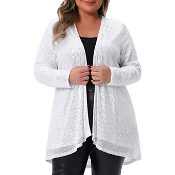 Women's Plus Size Sequin Cardigans Long Sleeve Open Front Outerwear Coat Jackets