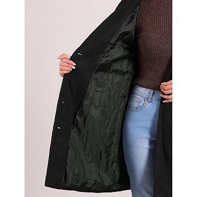 Pea Coat For Women's Notched Lapel Double Breasted Mid Long Winter Coats