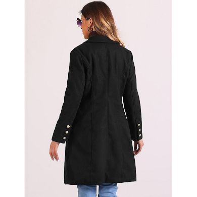 Pea Coat For Women's Notched Lapel Double Breasted Mid Long Winter Coats