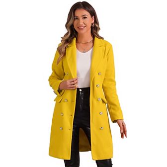 Pea Coat For Women's Notched Lapel Double Breasted Mid Long Winter Coats