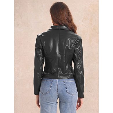 Faux Leather Blazer Jackets for Women Motorcycle Vintage Moto Biker Casual Coat