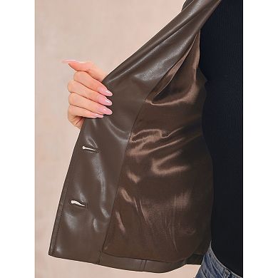 Faux Leather Blazer Jackets for Women Motorcycle Vintage Moto Biker Casual Coat