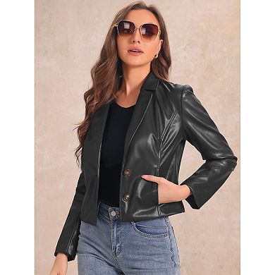 Faux Leather Blazer Jackets for Women Motorcycle Vintage Moto Biker Casual Coat