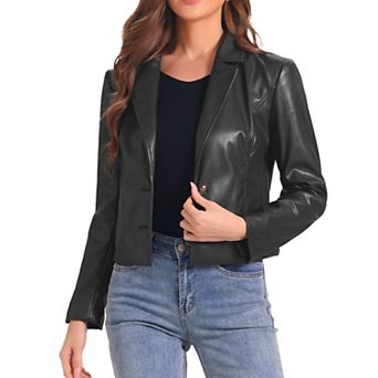 Faux Leather Blazer Jackets for Women Motorcycle Vintage Moto Biker Casual Coat