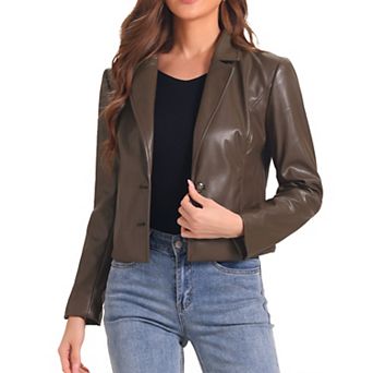 Faux Leather Blazer Jackets for Women Motorcycle Vintage Moto Biker Casual Coat