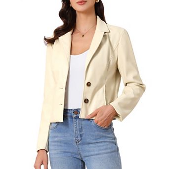 Faux Leather Blazer Jackets for Women Motorcycle Vintage Moto Biker Casual Coat