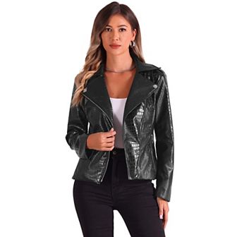 Faux Leather Jacket For Women's Motorcycle Zip Up Cropped Pu Biker Coats