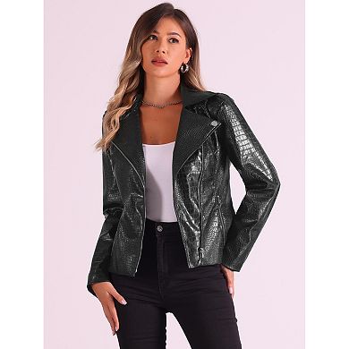 Faux Leather Jacket For Women's Motorcycle Zip Up Cropped Pu Biker Coats