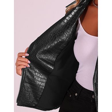 Faux Leather Jacket For Women's Motorcycle Zip Up Cropped Pu Biker Coats