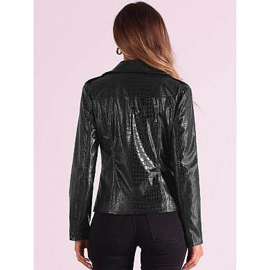 Faux Leather Jacket For Women's Motorcycle Zip Up Cropped Pu Biker Coats