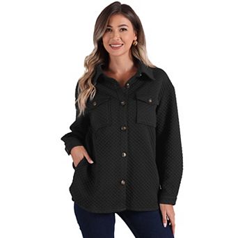 Women's Pockets Loose Button Down Long Sleeve Casual Collar Shirt Jacket
