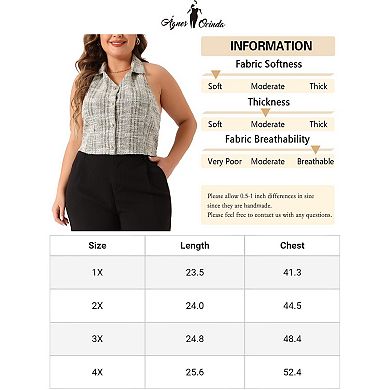 Plus Size Waistcoat For Women Tweed Halter Neck Sleeveless Single Breasted Vests