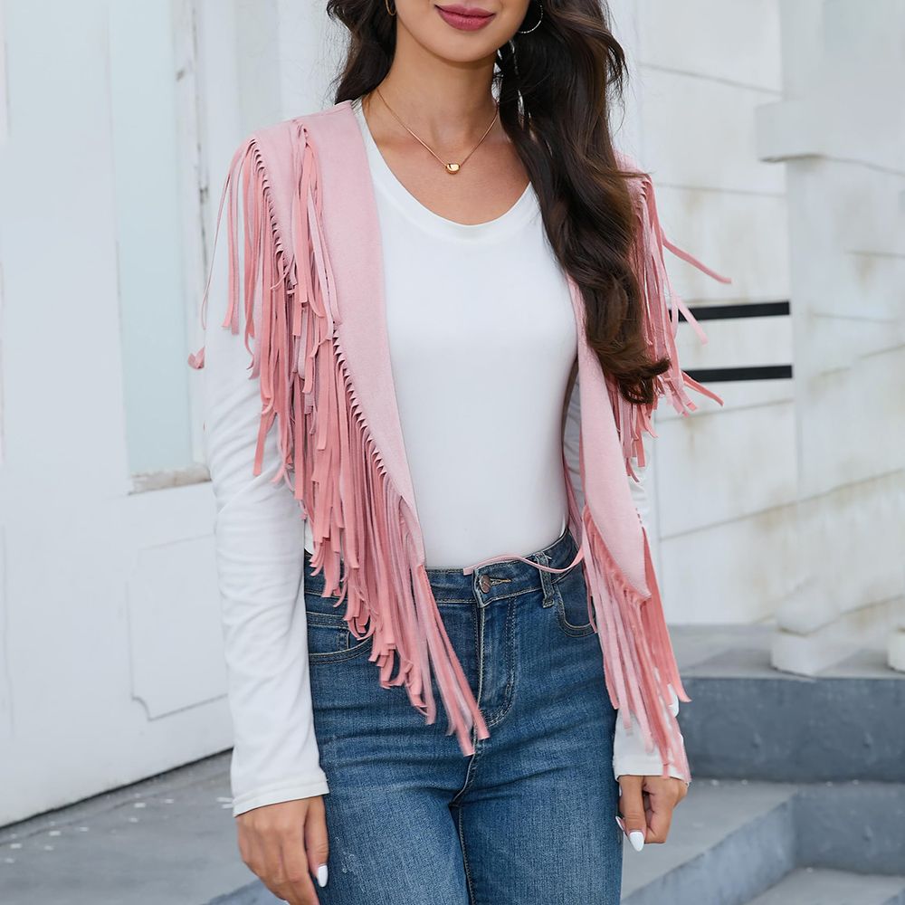 thumbnail image 2 of 70s Retro Hippie Faux Suede Sleeveless Fringe Vest For Women – Boho Cardigan Jacket 2 of 6
