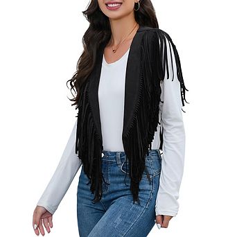 Women's Fringe Vest 70s Western Hippie Faux Suede Sleeveless Costume Fringe Waistcoat