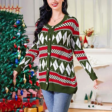 Womens Ugly Christmas Sweater Open Front Caidigans Knitted Long Sleeve Button Down Sweaters Cardigan