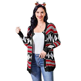 Womens Ugly Christmas Sweater Open Front Caidigans Knitted Long Sleeve Button Down Sweaters Cardigan