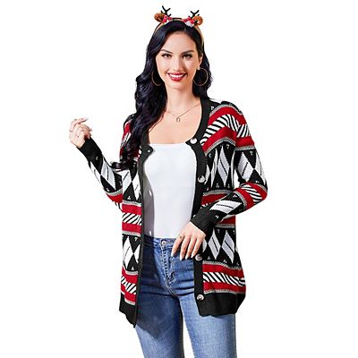 Womens Ugly Christmas Sweater Open Front Caidigans Knitted