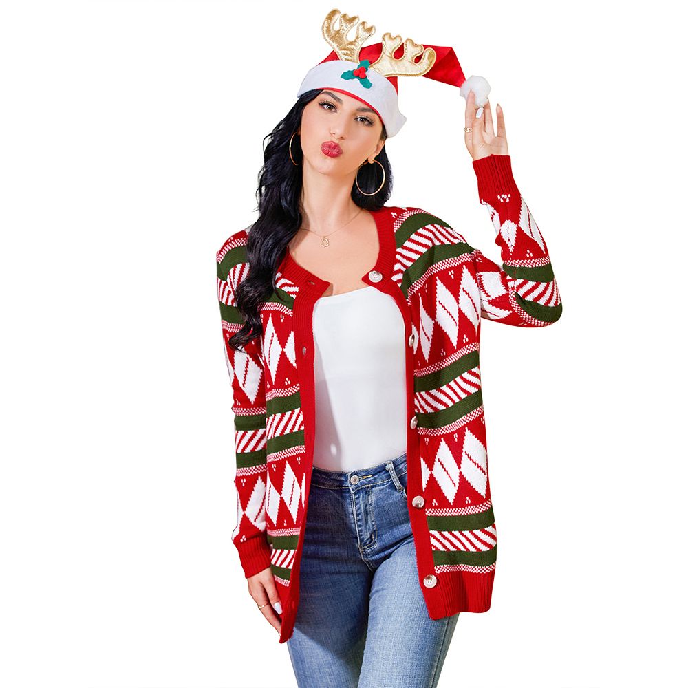 Womens Ugly Christmas Sweater Open Front Caidigans Knitted Long Sleeve Button Down Sweaters Cardigan Knee Length Coat Womens Long Duvet Coat