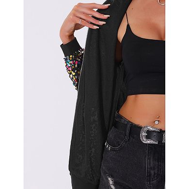 Sequined Shiny Jackets For Women's Long Sleeve Party Zipper Blazer Bomber Jacket