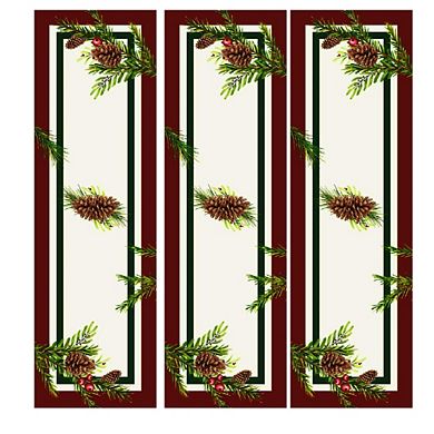 Christmas Table Runner in Classic Red & Green Pinecone Greenery Design