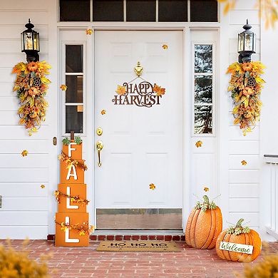 Glitzhome Set Of 2 Fall Metal Embossed Glitter Pumpkin Yard Stake Or Porch Decor 27" & 23" H