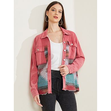 Women's Denim Jacket Lapel Long Sleeve Vintage Shacket