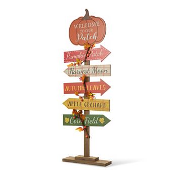 Glitzhome 42.5"H Wooden Pumpkin Patch Porch Sign, Porch Sign Standing Decor for Fall Harvest