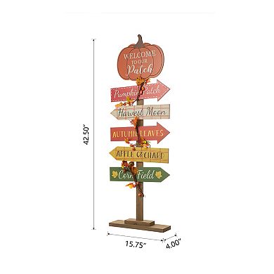 Glitzhome 42.5"H Wooden Pumpkin Patch Porch Sign, Porch Sign Standing Decor for Fall Harvest