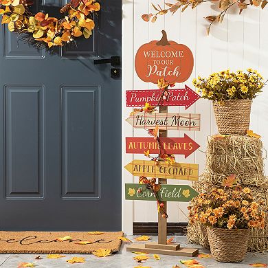 Glitzhome 42.5"H Wooden Pumpkin Patch Porch Sign, Porch Sign Standing Decor for Fall Harvest