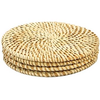 Set of 4 Decorative Round Natural Woven Handmade Rattan Placemats