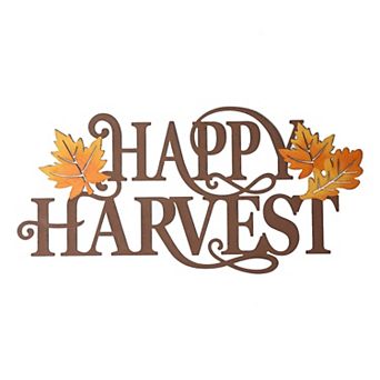 Glitzhome Metal Happy Fall Harvest Wall Sign Decor, 23.75×11.5 Inch