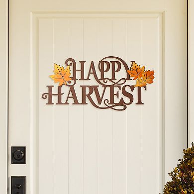 Glitzhome Metal Happy Fall Harvest Wall Sign Decor, 23.75×11.5 Inch