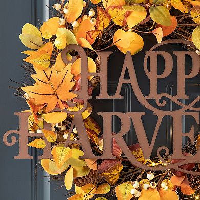 Glitzhome Metal Happy Fall Harvest Wall Sign Decor, 23.75×11.5 Inch