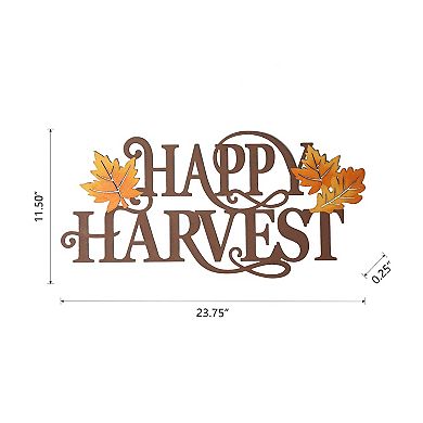 Glitzhome Metal Happy Fall Harvest Wall Sign Decor, 23.75×11.5 Inch