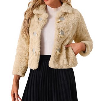Faux Fur Coats For Women's Fluffy Collar Cropped Winter Warm Outwear Casual Jacket