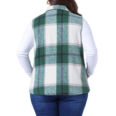 Plus Size Coat for Women Plaid Vest Coat Sleeveless Button Down Jacket Outerwear