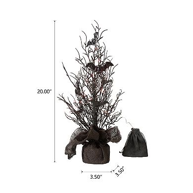 Glitzhome Halloween Tree Centerpiece, Lighted Artificial Table Tree with Spooky Bats, 20'H